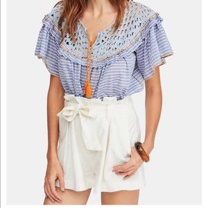 NWT Free People cotton striped ruffled top